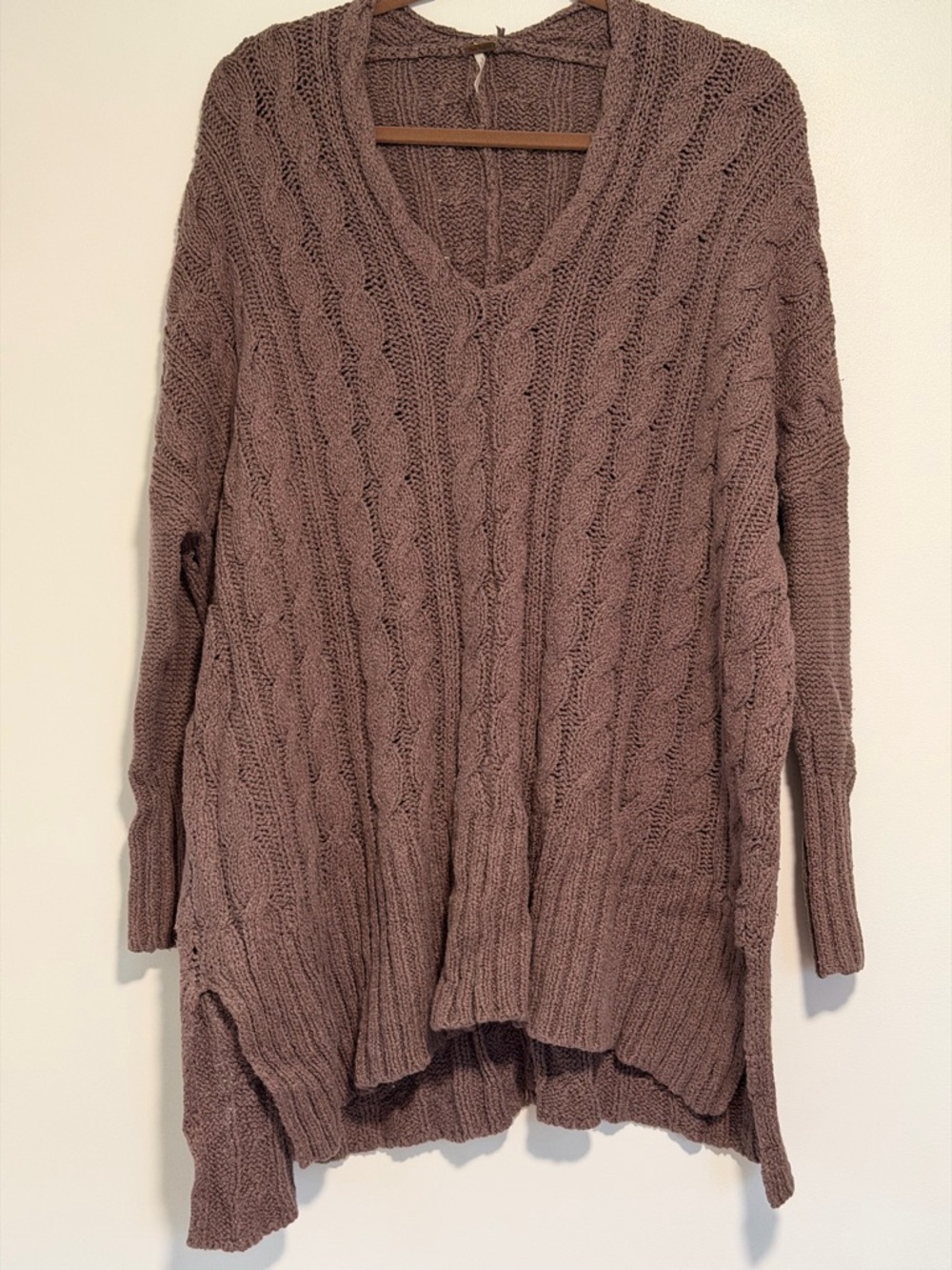 Free People Cotton Oversized Cable Sweater - Purple/Gray - M